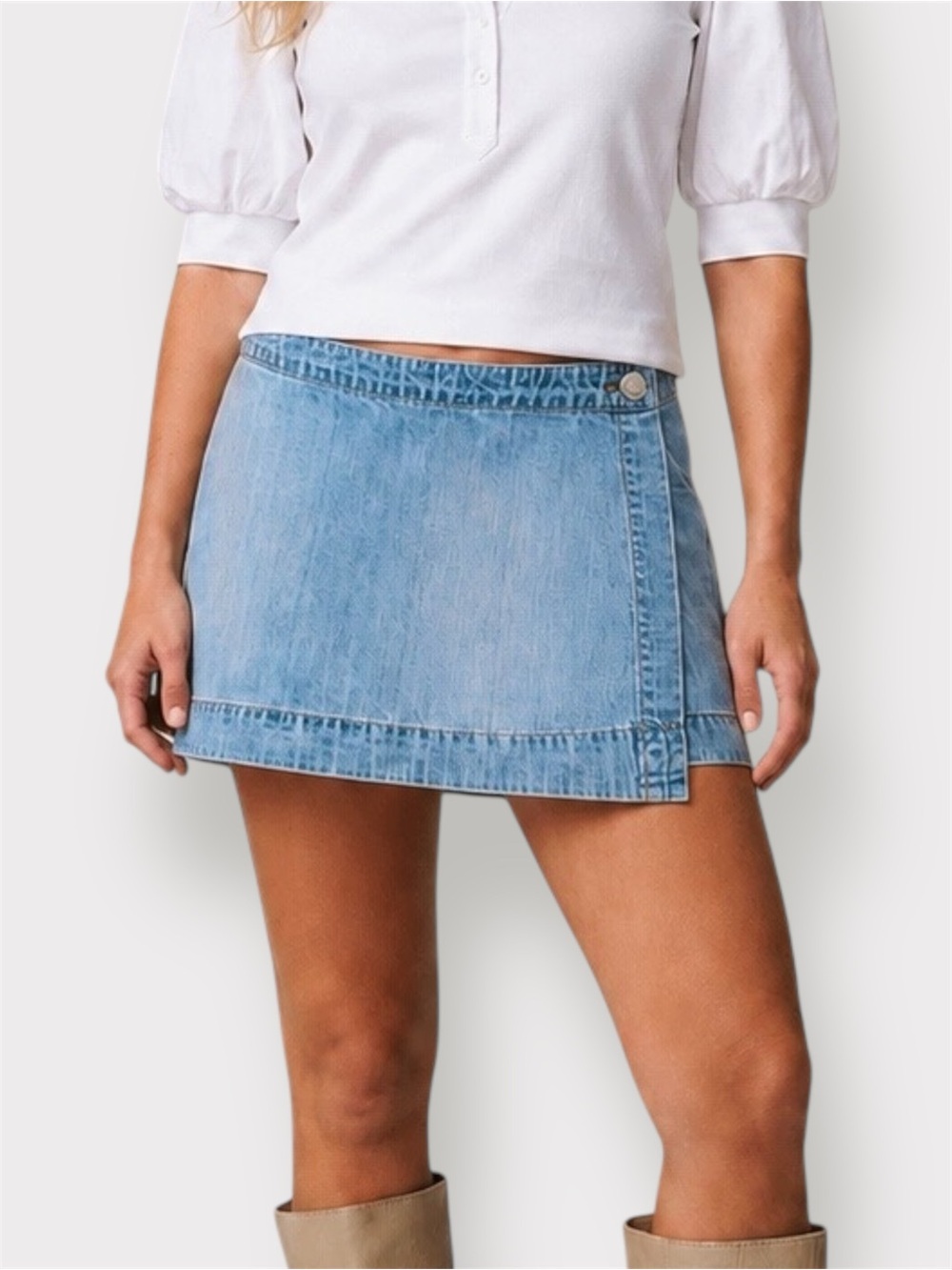 Y2K London Jean Denim Wrap Skort Light Wash Mini Skirt Shorts
